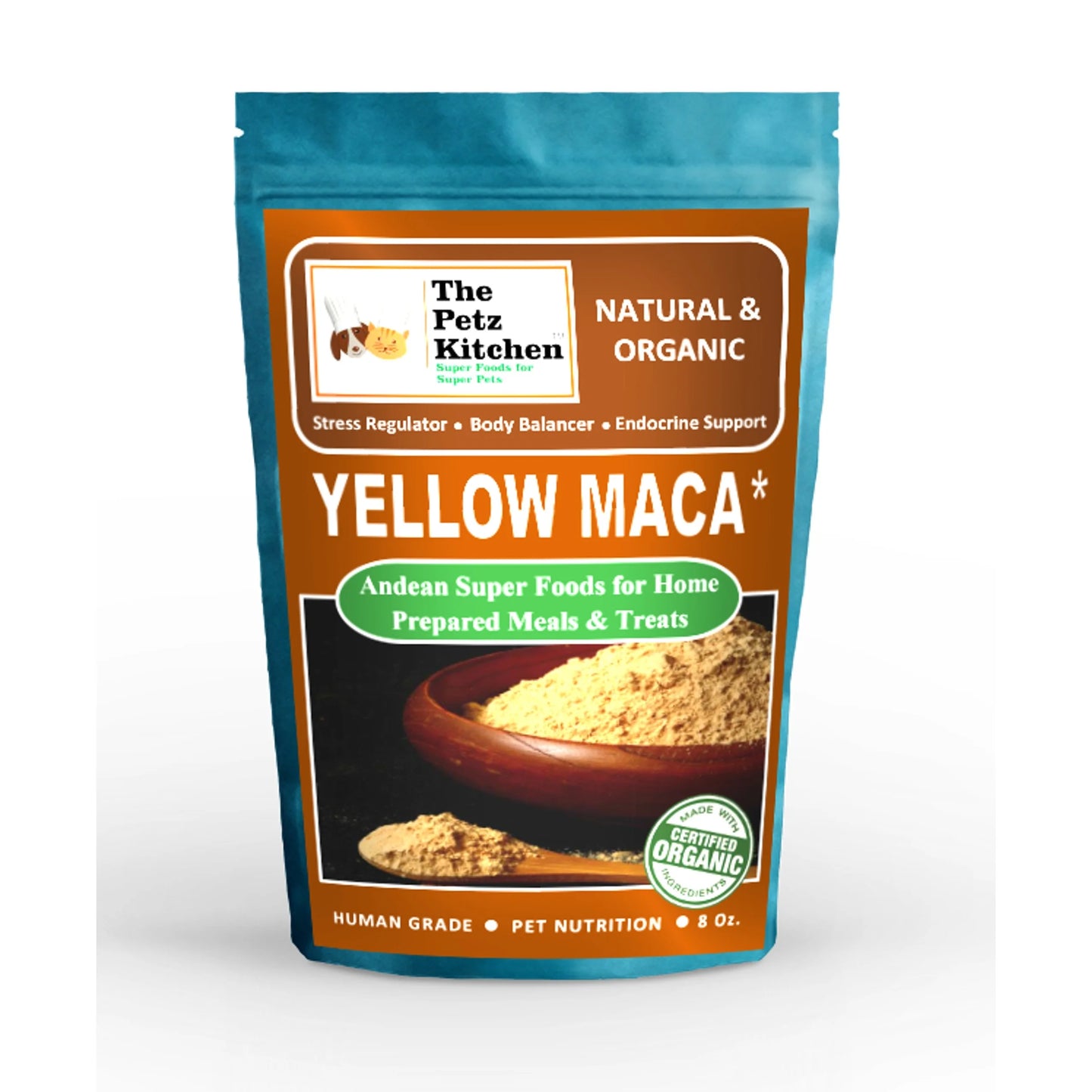Petz Kitchen Organic Home Prepared Meals Treats TD Yellow Maca Complete Protein Cognitive Glandular Pet Health Care Supplements