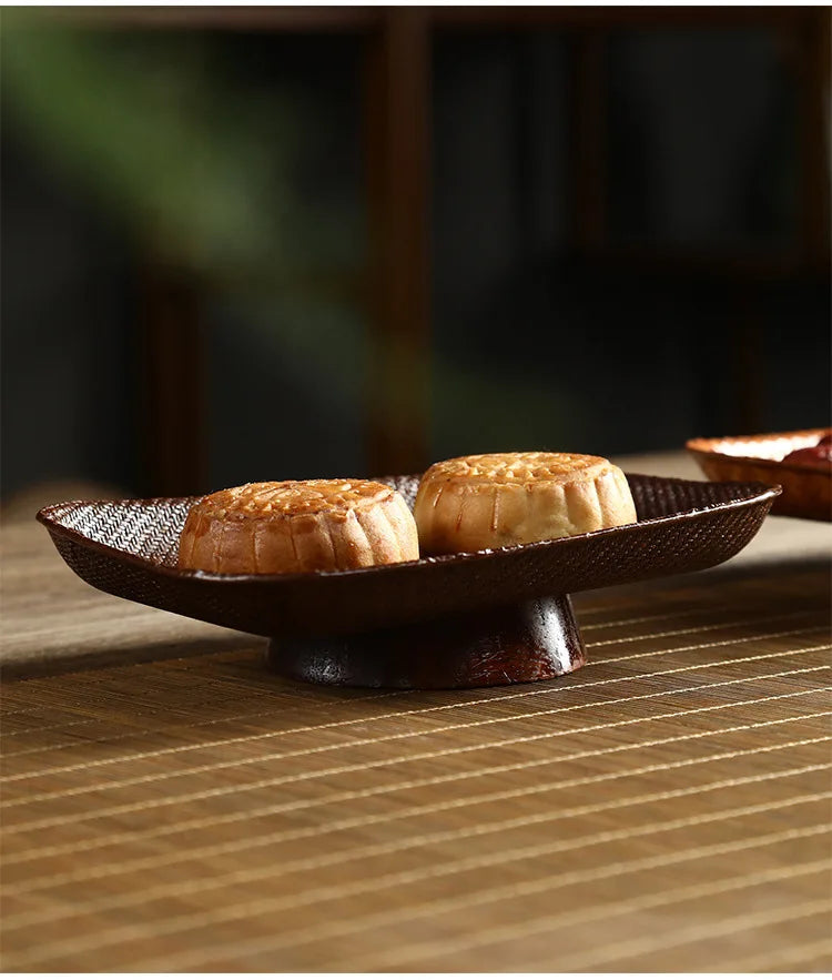 Handmade Bamboo Woven Fruit Plate Set of 3 Japanese Style Snack Dessert Tea Tray Shallow Serving Dishes