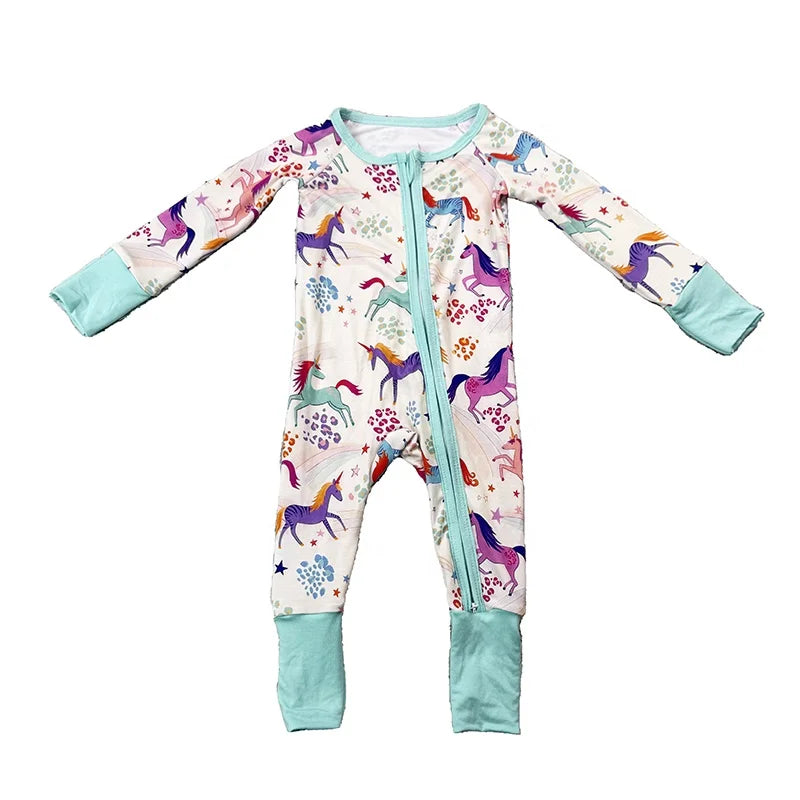 DH ODM Valentine Hot Sell Little Girls Two Way YKK Zipper Jumpsuit Newborn Rompers 0-6 Months Baby Bubble Spandex Bamboo