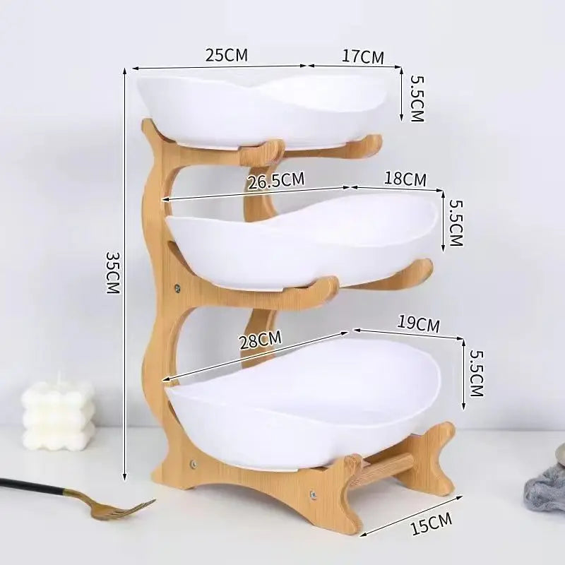 Multi-layer European Dried Fruit Tray Standing Type Bamboo Wooden Rack Multifunction Kitchen Snack & Candy Tray Fruit Basket