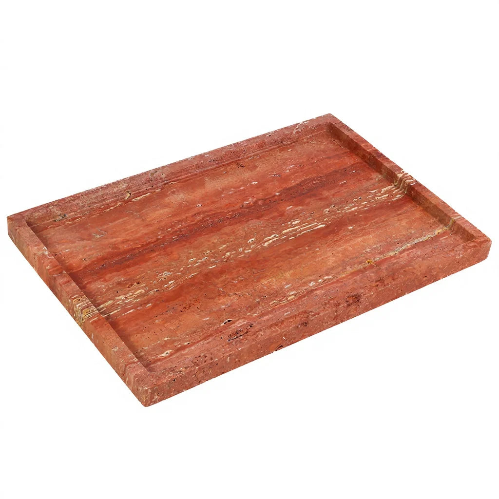 Luxury Natural Rectangle  Calacatta Red Marble Serving Tray Decorative Food Fruit Jewelry Display Tray for Christmas Home Decor