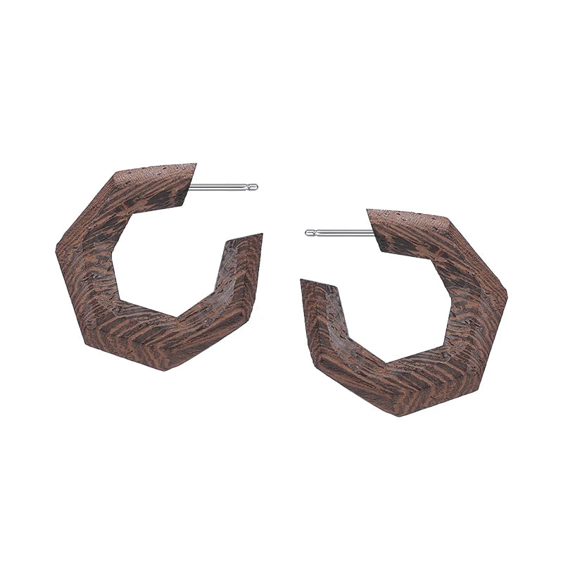 HOVANCI Handmade Africa Wooden Earrings  S925 Sterling Silver Stud Bamboo Big Rattan Earrings for Women Birthday Party Gift
