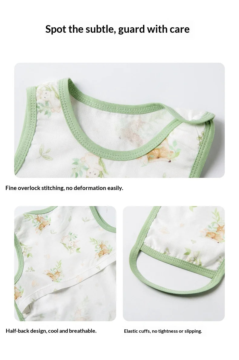 Children's summer bamboo and cotton half-back belly protector vest, unisex, with leg cover, crawling clothes
