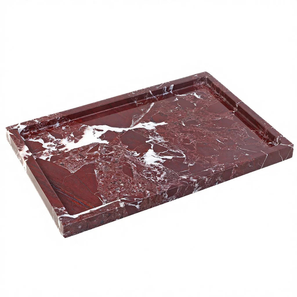 Luxury Natural Rectangle  Calacatta Red Marble Serving Tray Decorative Food Fruit Jewelry Display Tray for Christmas Home Decor