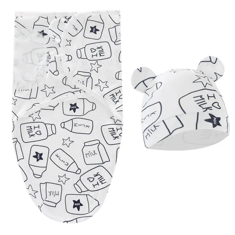 Baby Sleeping Bags Custom Newborn Blanket Organic Cotton Bamboo Modal Hat 2Pcs Set Unisex Receiving Baby Swaddle Blankets