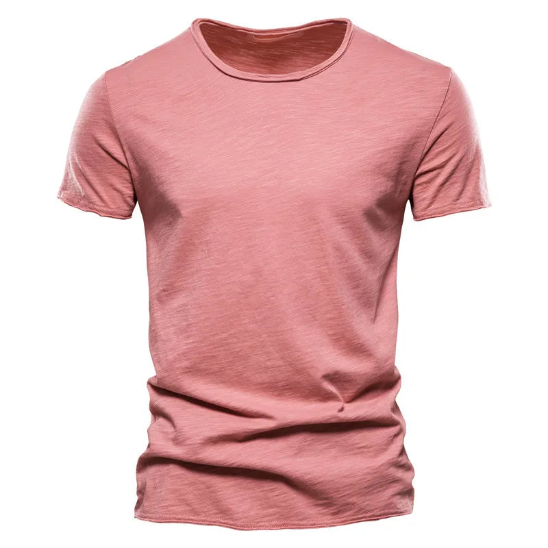 2024 Summer Hot Selling Men's New Solid Color Neck Short Sleeved Top Bamboo Joint Cotton Casual Knitted Pure Cotton Design