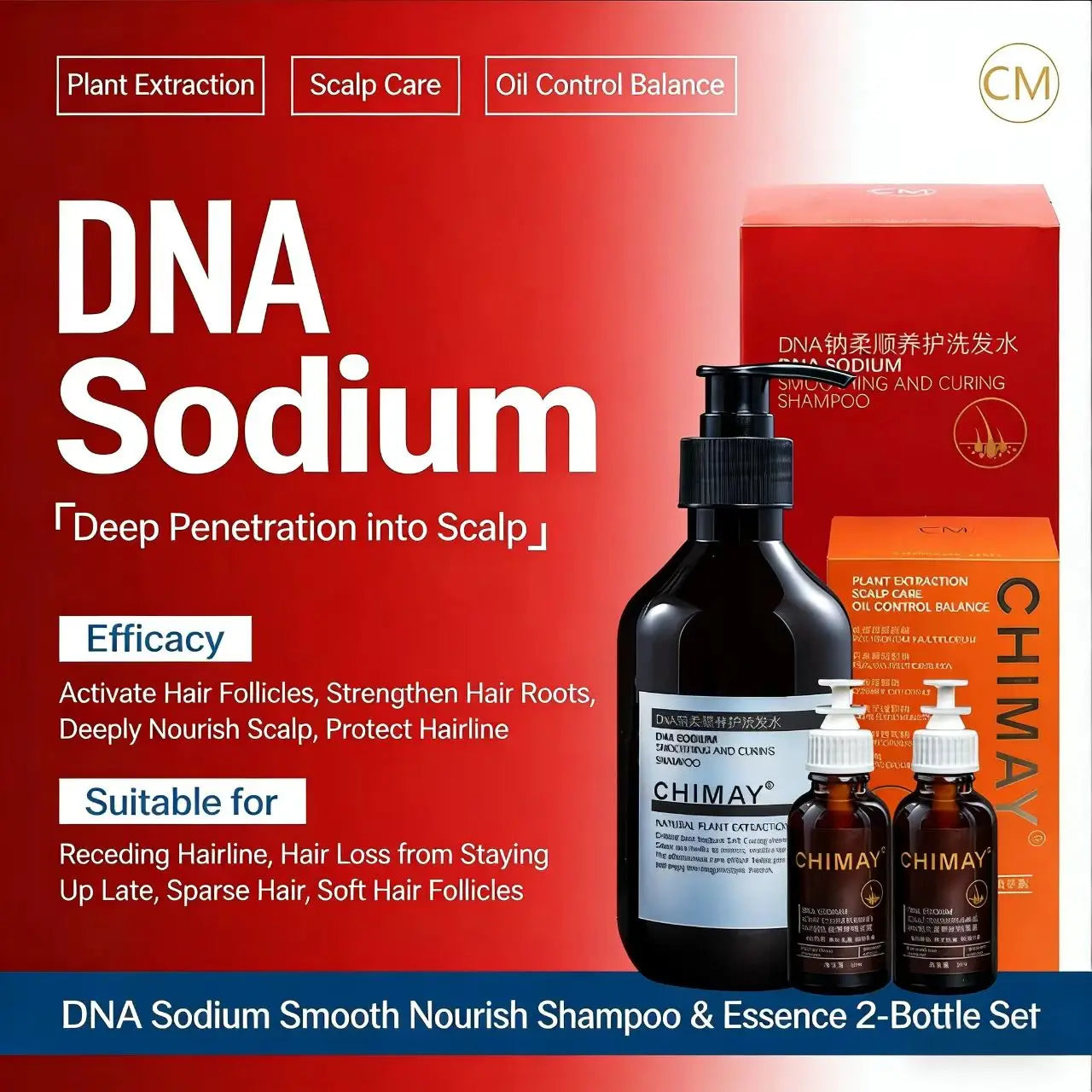 MOARCCI DNA Oil Control Anti-Hair Loss Hair Growth Set Hair Growth Serum Anti-Dandruff Shampoo Organic Rosemary Liquid