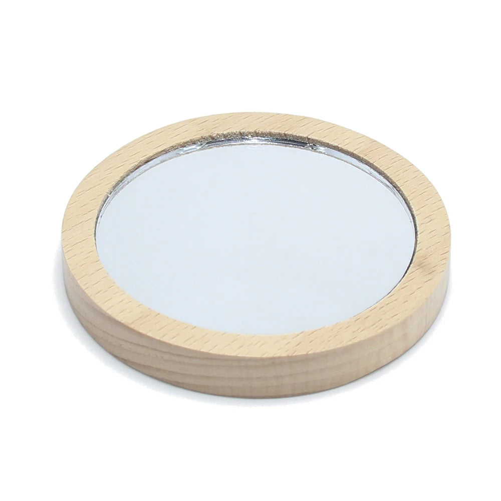 Natural Round Tabletop Pocket Portable Beech Wood Frame Makeup Mirror Bamboo Vanity Mirror Single Cosmetic Wooden Pocket Mirror
