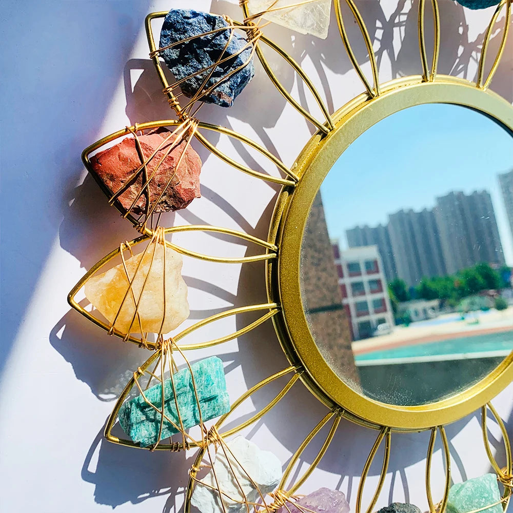 Modern Natural Crystal Luxury Metal Wall Mirror Hotel Home Decorative Fashionable Gold Shape Wall Dressing Table Mirror