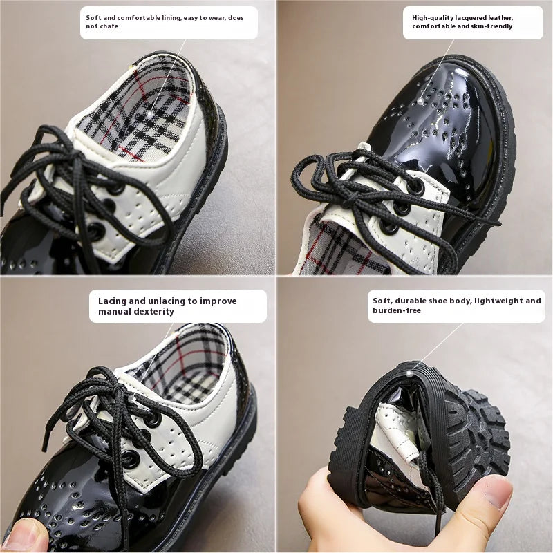 Children's Summer Winter Fashion Slip-On Dress Shoes Baby Hosts Performance Hollow Lace-Up Gright-Faced Boy's Girl's Magic