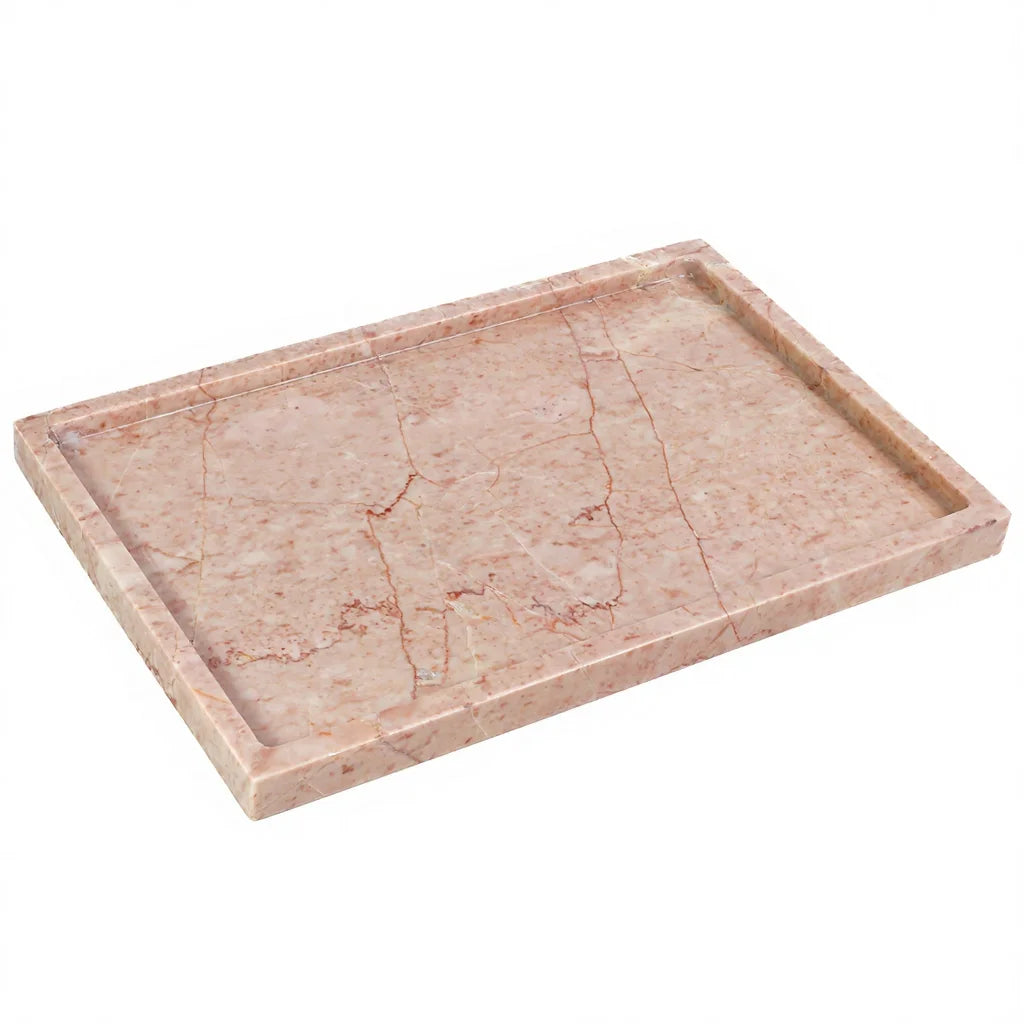 Luxury Natural Rectangle  Calacatta Red Marble Serving Tray Decorative Food Fruit Jewelry Display Tray for Christmas Home Decor