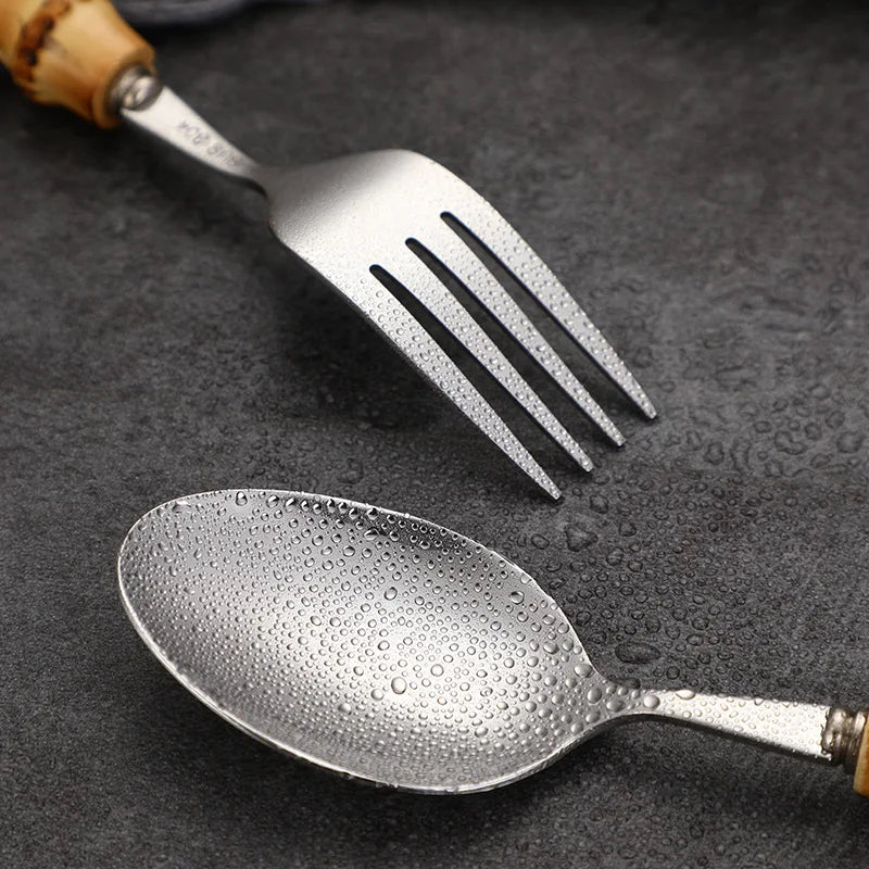 Natural Wooden Handle Spoon Fork Knife Flatware Set Gift Box 304 Stainless Steel Cutlery with Bamboo Handle