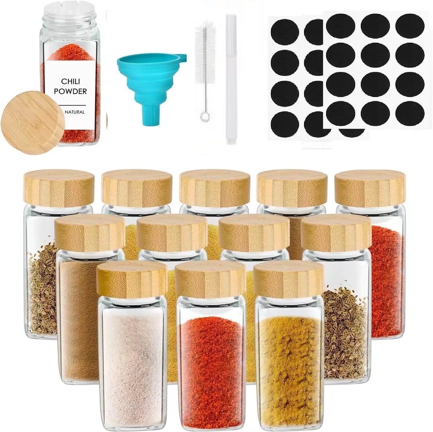 120ml Square Glass Spice Jar with Bamboo Wood Lid Sub-Packaged 4oz Seasoning Container for Parties and Condiments Storage