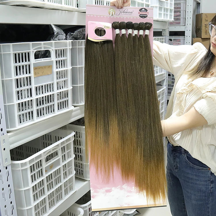 Julianna High Quality Long Smooth Bio Protein Yaki Straight Organic Synthetic Weft Packet Extensions Hair Bundles With Closures