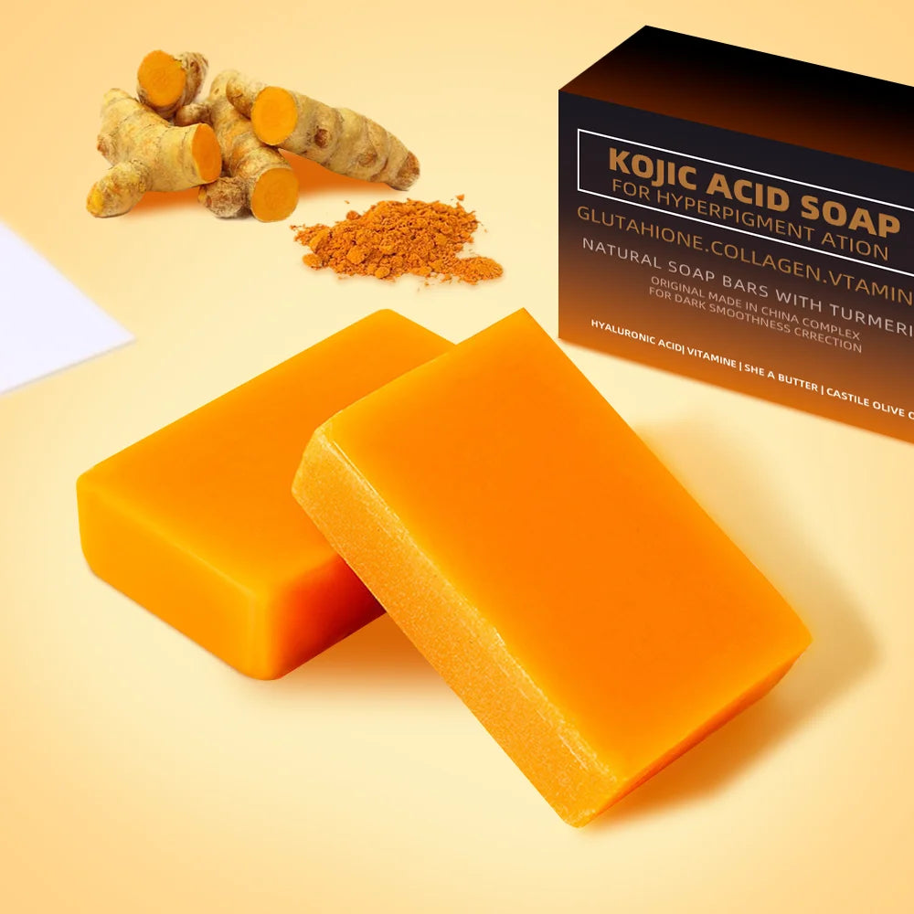 Best-Selling Deep Cleaning Eliminate Mites Square Kojic Acid Turmeric Soap 100g Moisturizing Handmade Organic Plant Bath