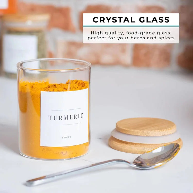 200ml 12pcs Set Storage Bottles Clear Glass Jars Spice Storage Classic Container with Airtight Bamboo Lid