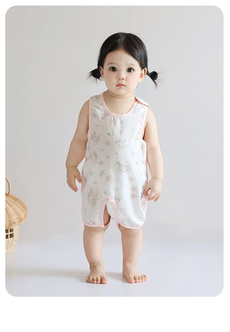 Children's summer bamboo and cotton half-back belly protector vest, unisex, with leg cover, crawling clothes