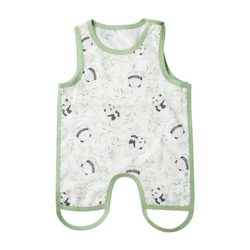 Children's summer bamboo and cotton half-back belly protector vest, unisex, with leg cover, crawling clothes