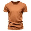 2024 Summer Hot Selling Men's New Solid Color Neck Short Sleeved Top Bamboo Joint Cotton Casual Knitted Pure Cotton Design