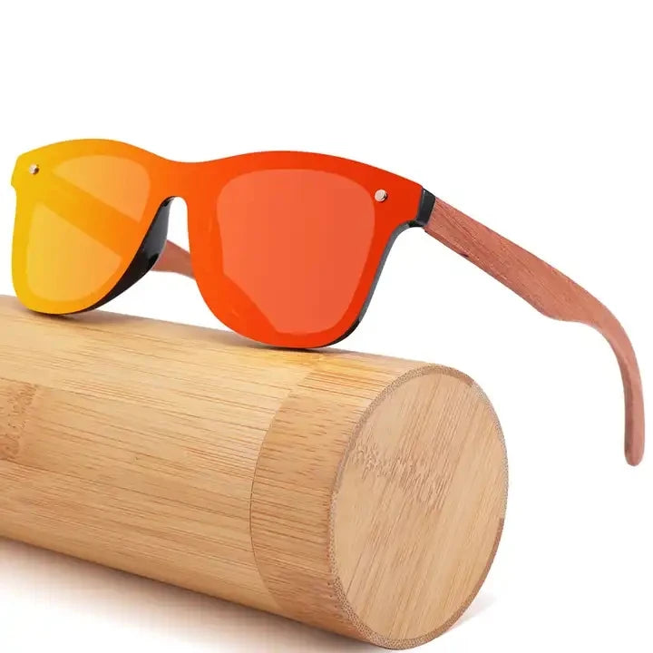 Wholesale new bamboo wood glasses men's women's sun protection integrated mirror polarized rice nail wooden Sunglasses 2024