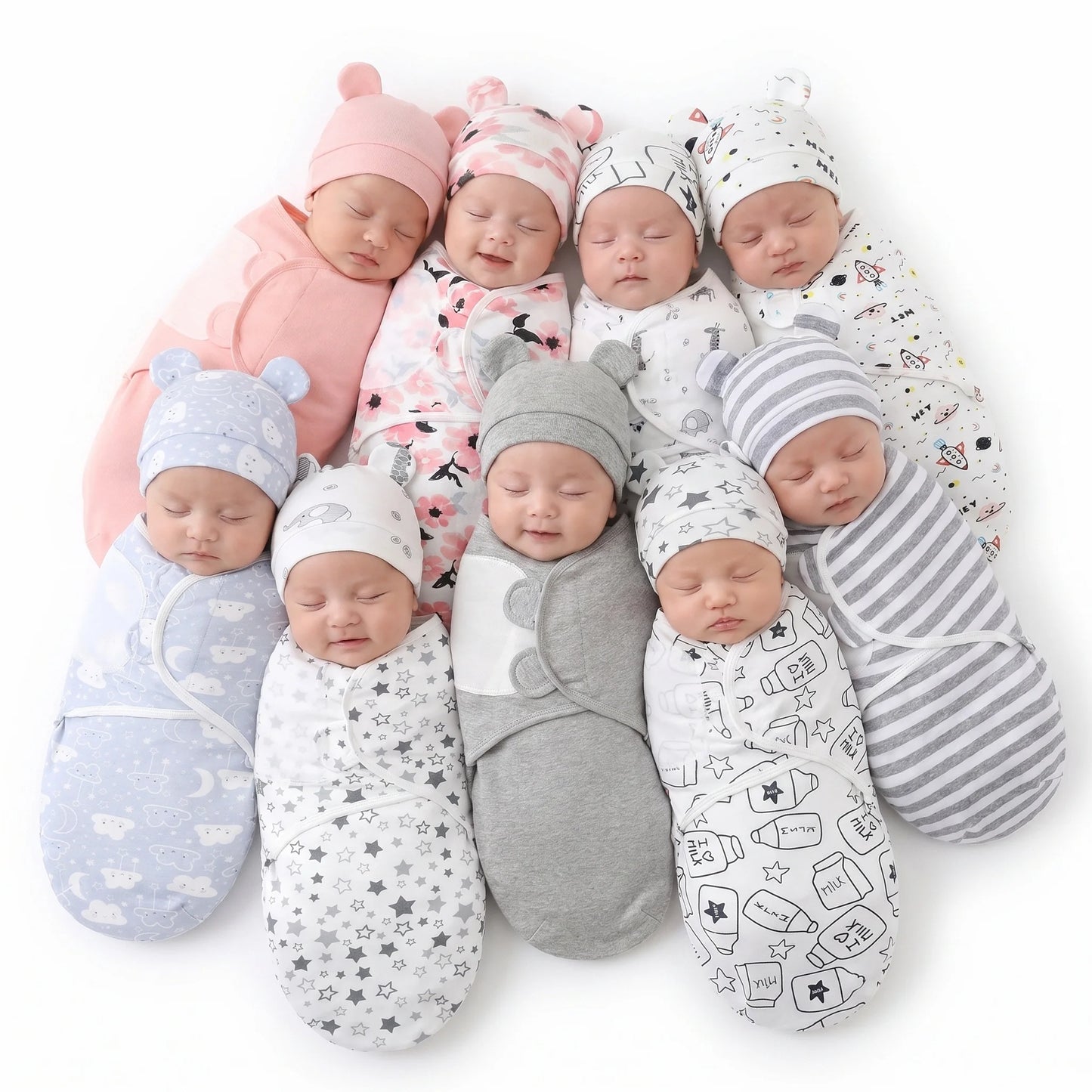 Baby Sleeping Bags Custom Newborn Blanket Organic Cotton Bamboo Modal Hat 2Pcs Set Unisex Receiving Baby Swaddle Blankets
