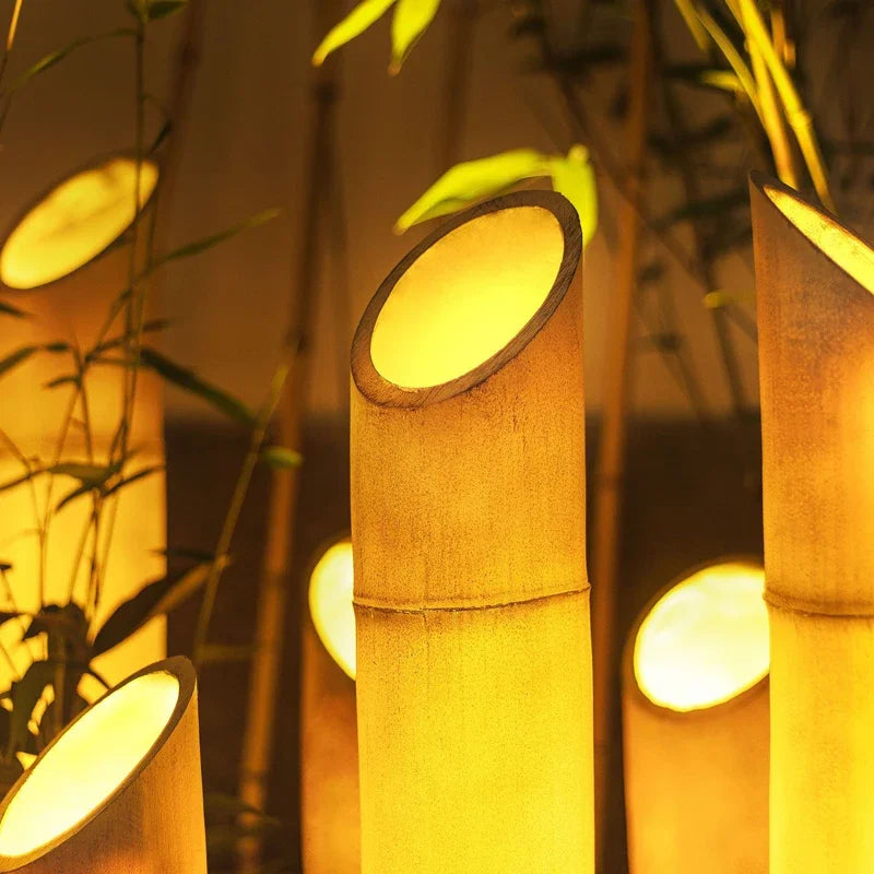 Creative LED Bamboo Garden Lamp Adjustable Color Temp 2700-6500K 30 Beam Angle Resin Shade AC IP54 Outdoor Landscape Lighting