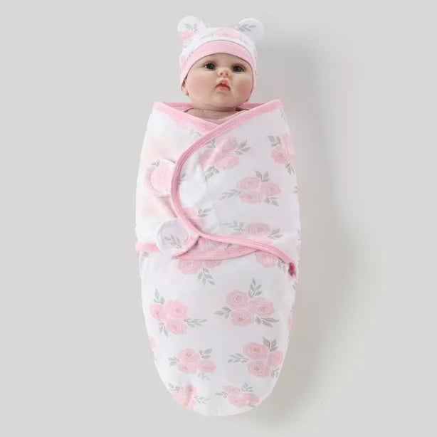 Baby Sleeping Bags Custom Newborn Blanket Organic Cotton Bamboo Modal Hat 2Pcs Set Unisex Receiving Baby Swaddle Blankets