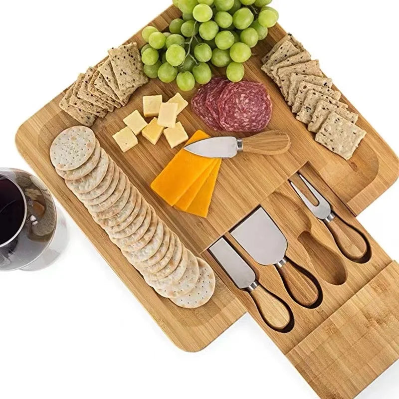 Premium Bamboo Charcuterie Board Set with Extendable Trays & 8-Piece Cutlery - Cheese, Meat & Fruit Serving Platter (OEM/ODM)