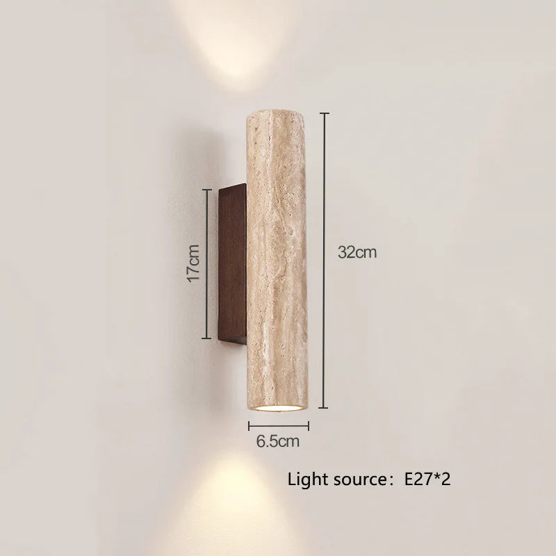 Wholesale Outdoor Waterproof Natural Travertine up and Down Wall Light Wabi Sabi Indoor Cylindrical Yellow Travertine Wall Lamp