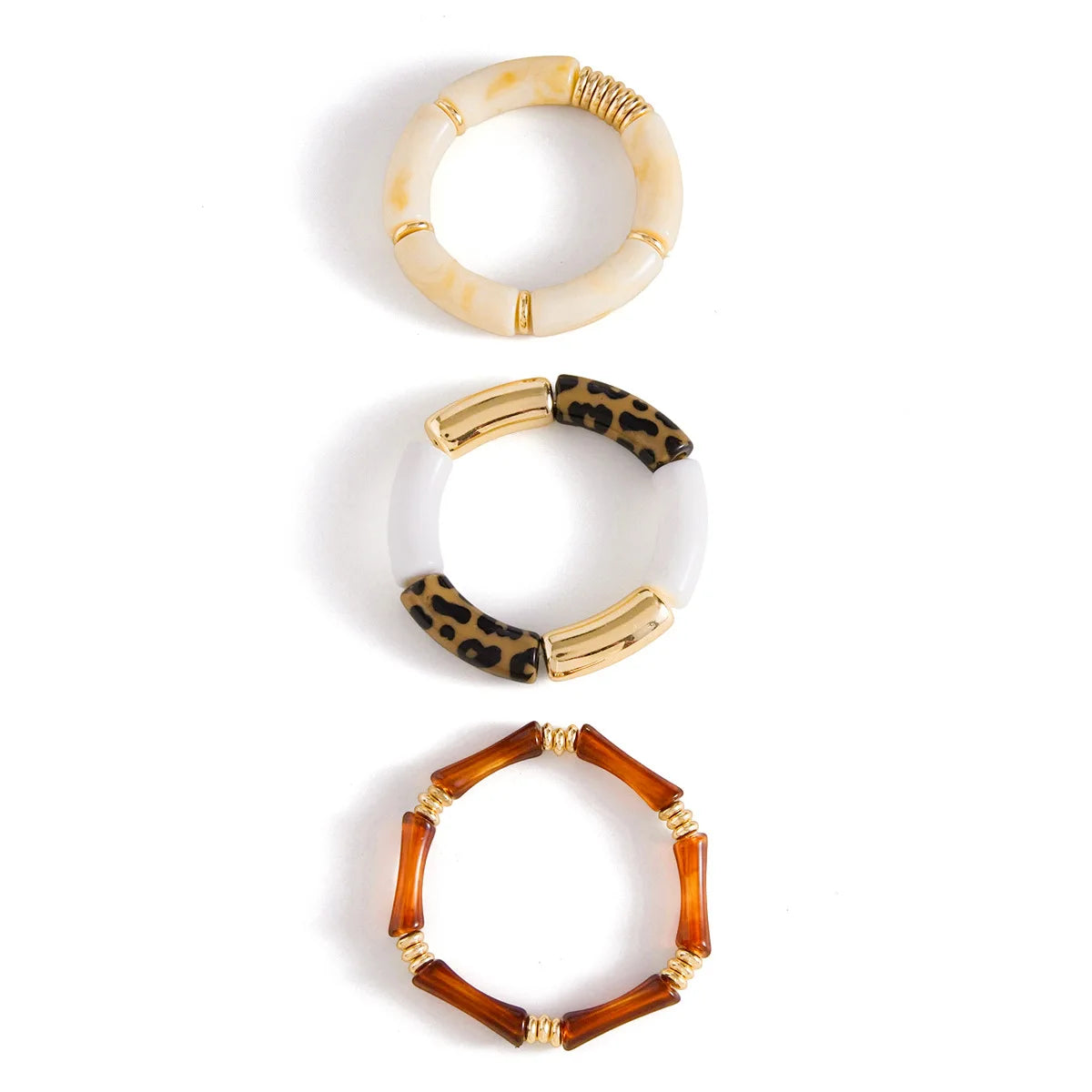 MW New Styles 2pcs Set Vintage Resin Bamboo Bangles UV Gold Plated Leopard Amber Resin Bamboo Joint Bangle Bracelets Wholesale