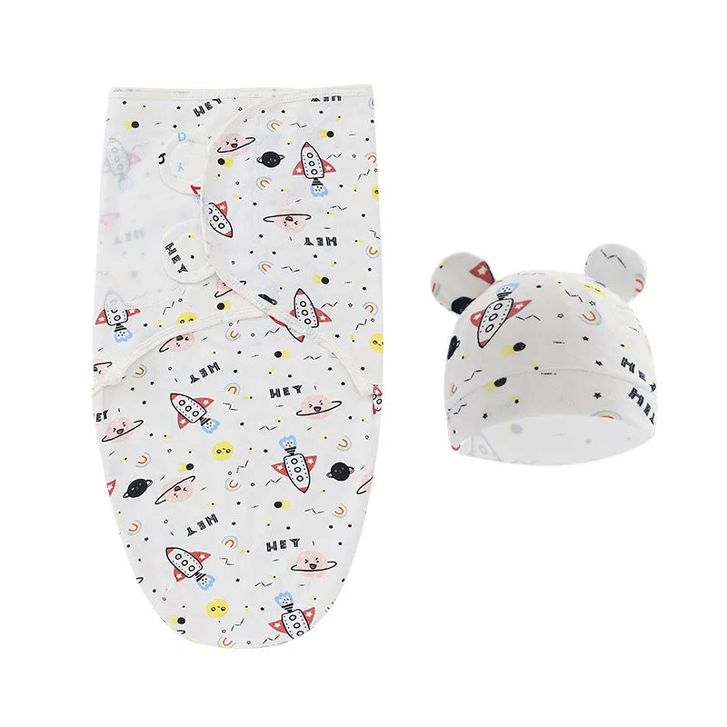 Baby Sleeping Bags Custom Newborn Blanket Organic Cotton Bamboo Modal Hat 2Pcs Set Unisex Receiving Baby Swaddle Blankets