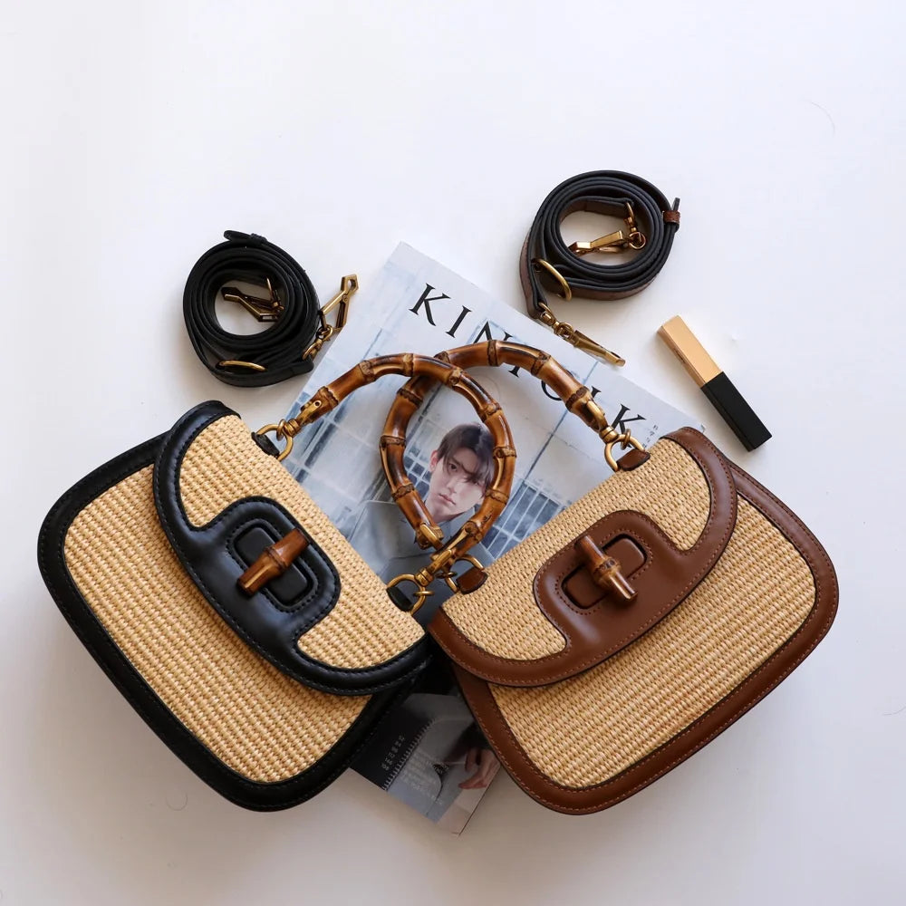 Genuine Leather Women Handbags Ladies Designer Bag 2022 Handbags for Women Luxury Bamboo Bag Cover Polyester Lock Satchels