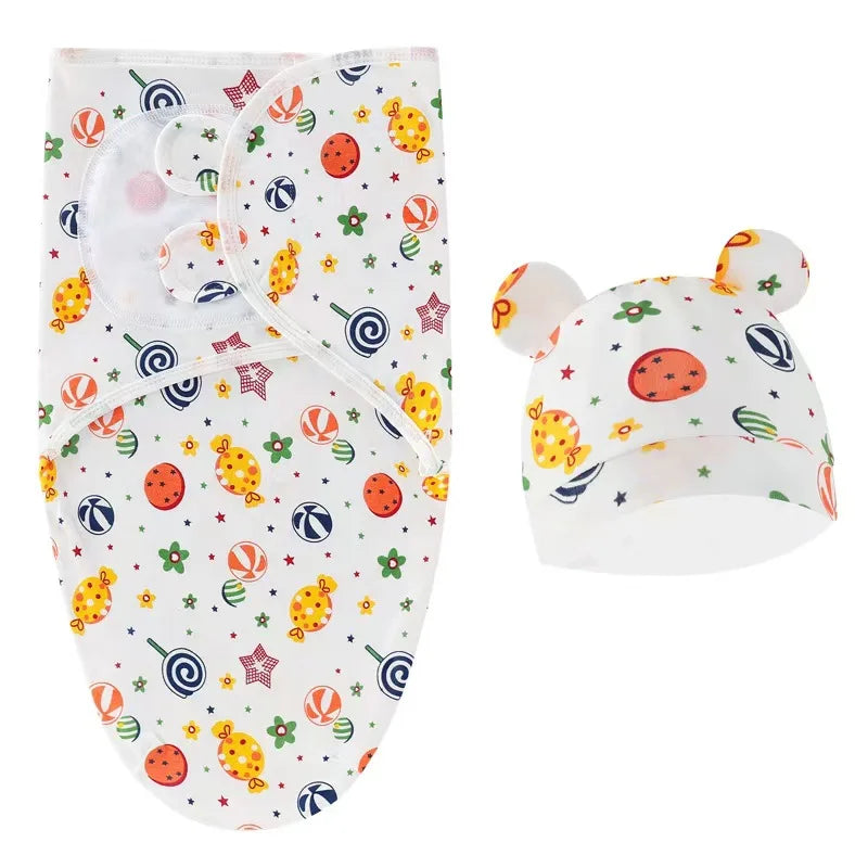 Baby Sleeping Bags Custom Newborn Blanket Organic Cotton Bamboo Modal Hat 2Pcs Set Unisex Receiving Baby Swaddle Blankets