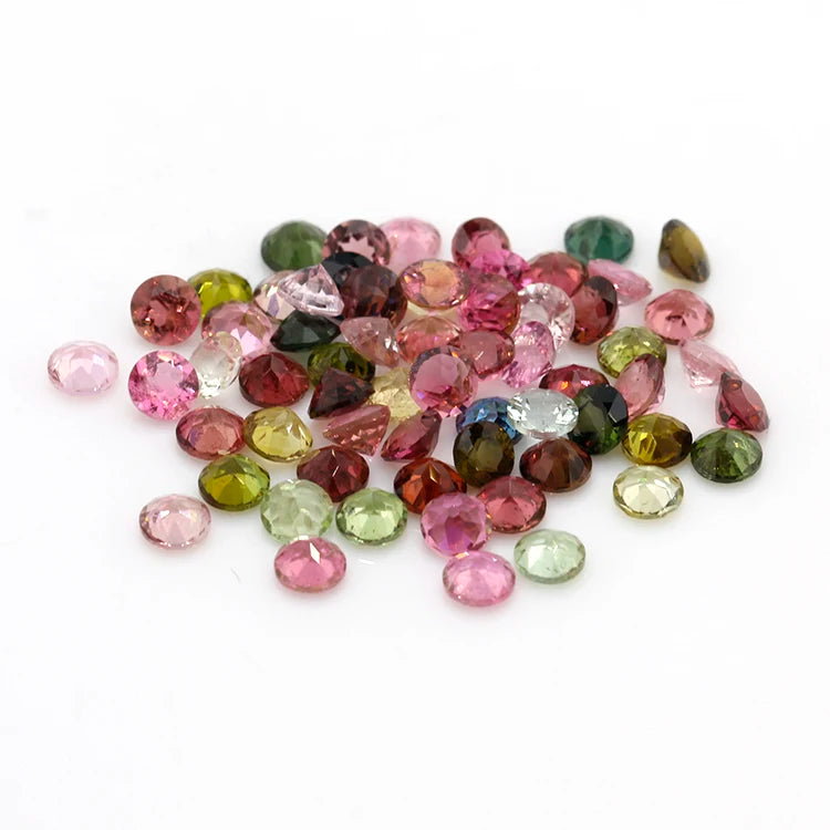 Whole Sale Price Mix-color Round Shape Machine Cut Natural Tourmaline Gemstone for Jewelry Making