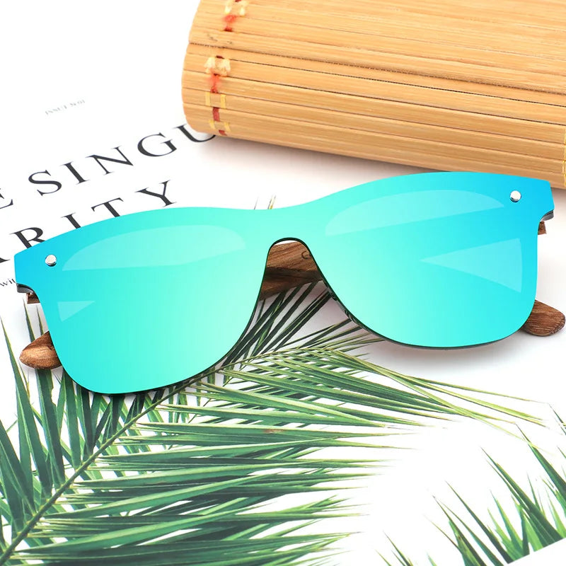 Wholesale new bamboo wood glasses men's women's sun protection integrated mirror polarized rice nail wooden Sunglasses 2024