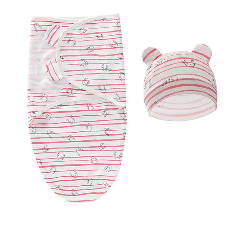 Baby Sleeping Bags Custom Newborn Blanket Organic Cotton Bamboo Modal Hat 2Pcs Set Unisex Receiving Baby Swaddle Blankets