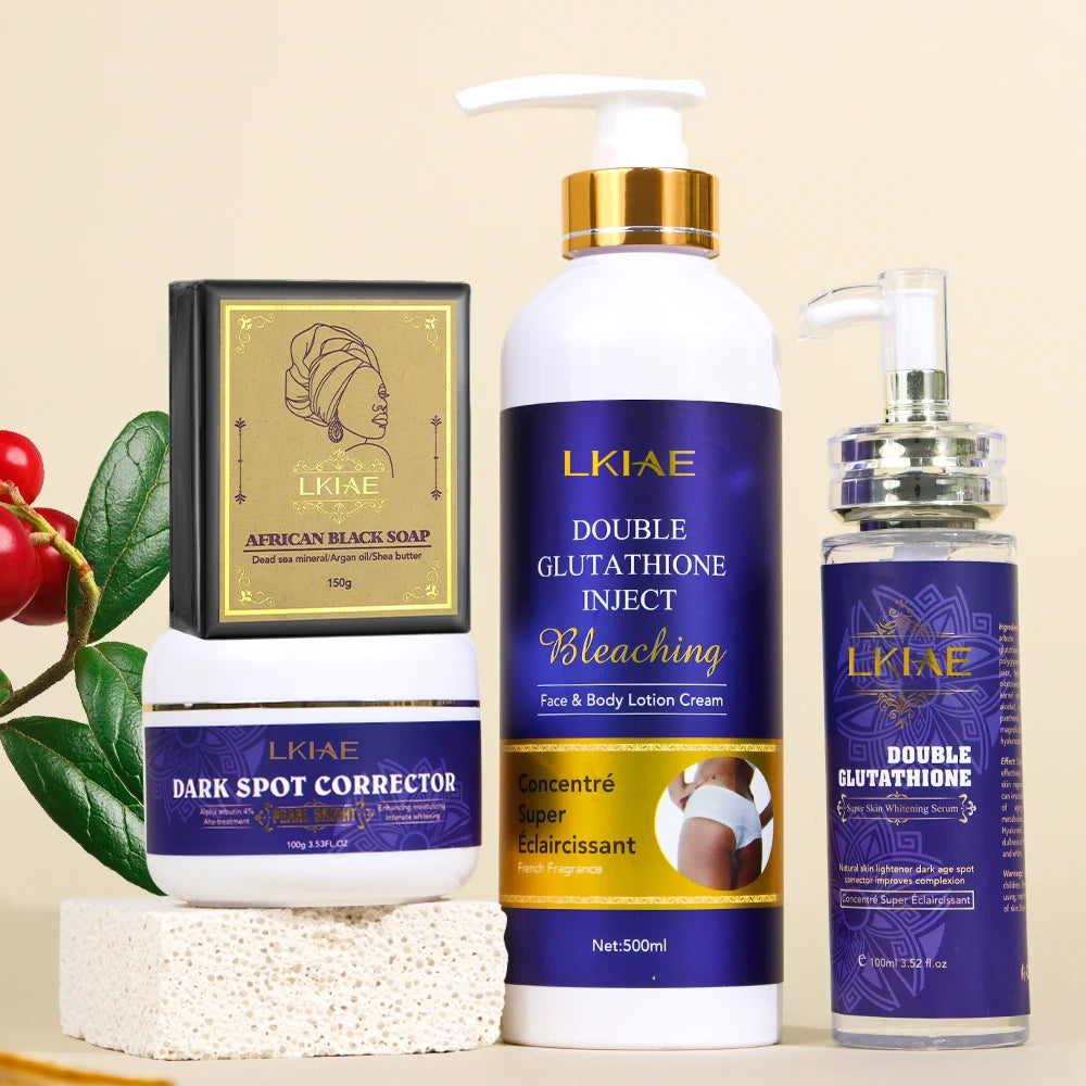 OEM ODM Double-glutathione Organic Vitamin c Whitening Body Lotion Face Cream Gluta Serum Skin Care Set