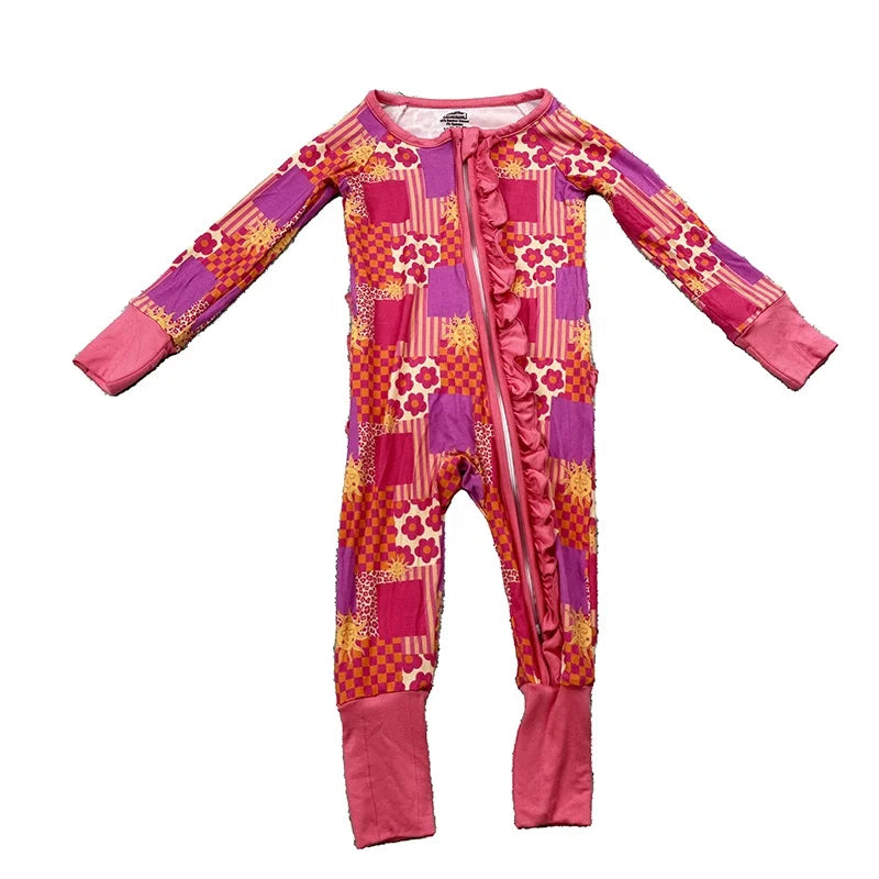 DH ODM Valentine Hot Sell Little Girls Two Way YKK Zipper Jumpsuit Newborn Rompers 0-6 Months Baby Bubble Spandex Bamboo
