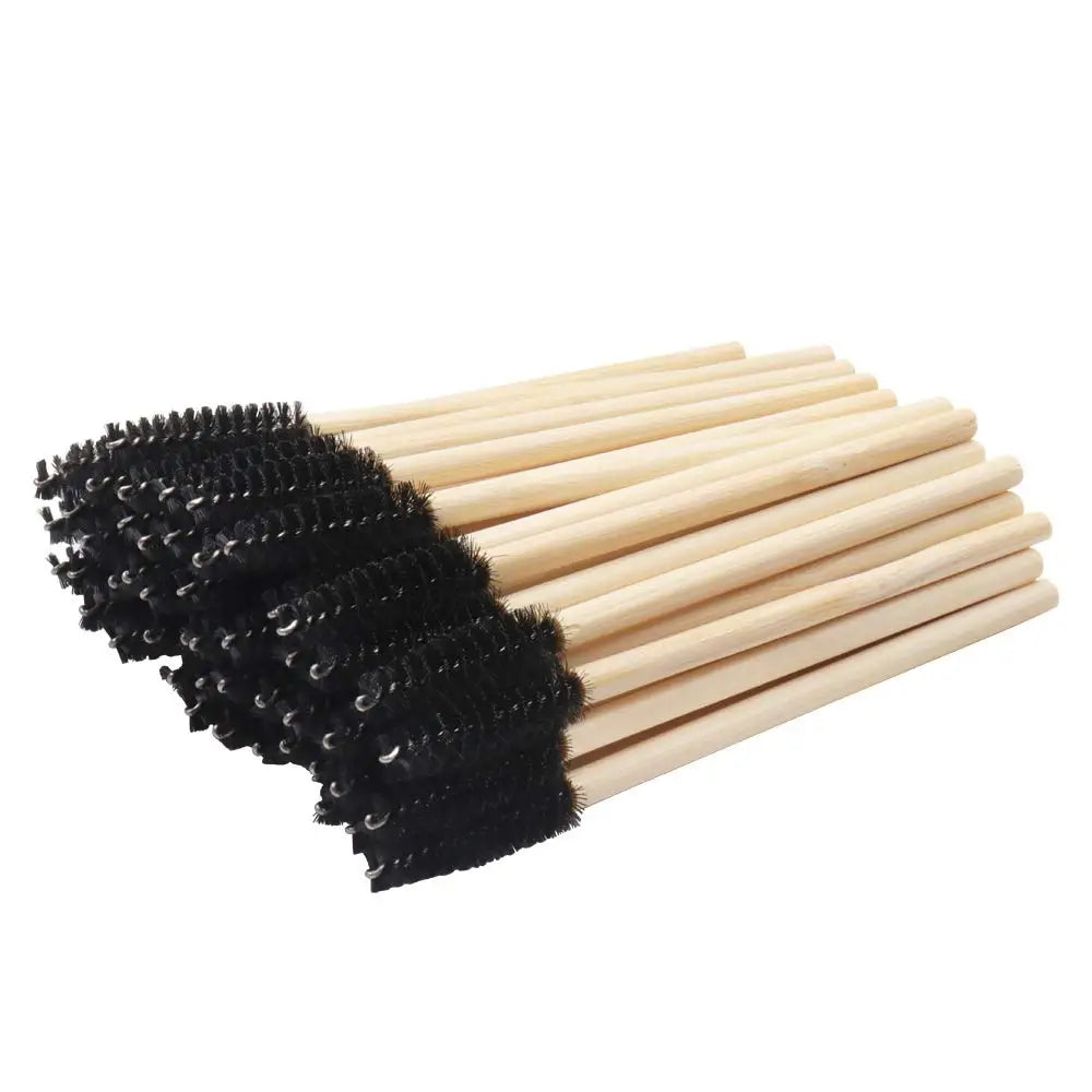 Disposable Wooden Handle Mascara Wand with Nylon Brush Bamboo Sticks Eco-Friendly Eyelash Use 50 Pieces Per Pack