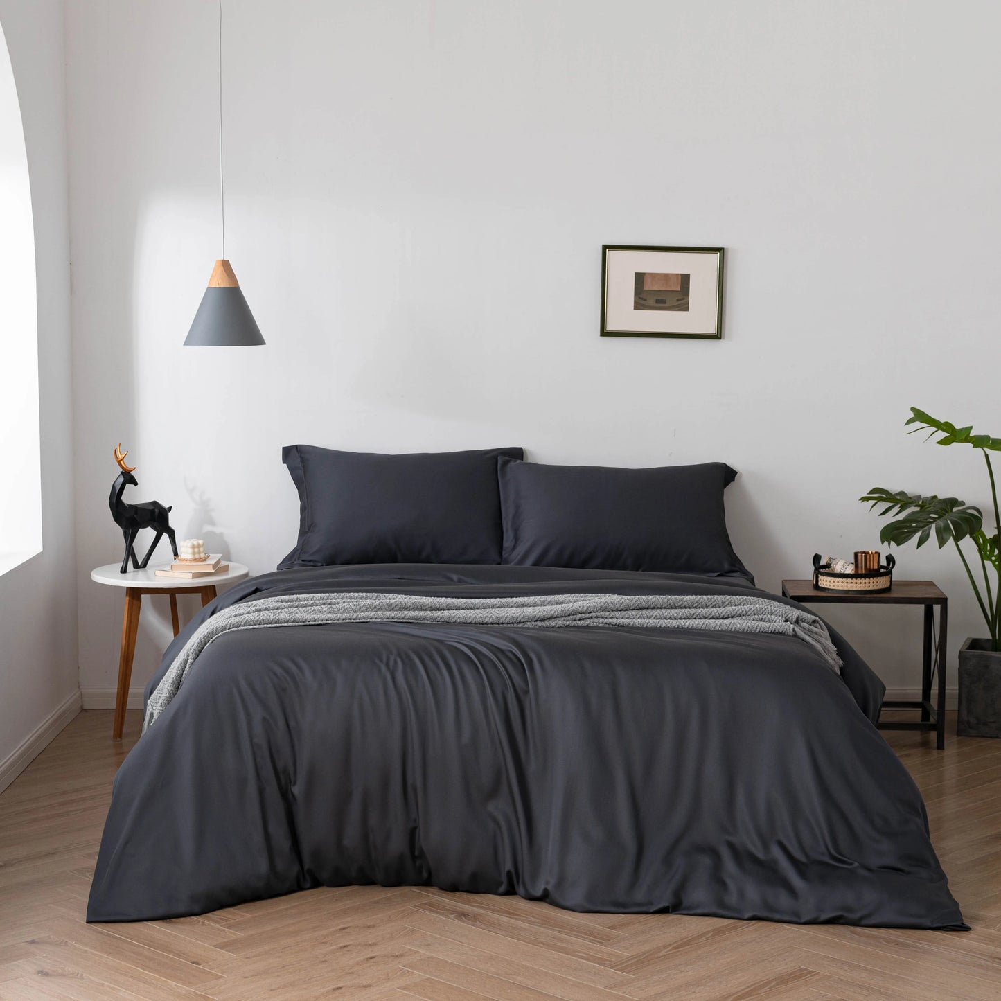 100% Sateen Bamboo Bed Linen Sheet Set Pillow Cases,Top Sheet,and Fitted Sheet Queen