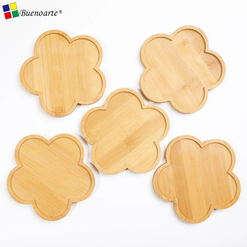 Bamboo Coaster 5 Pcs Flower Star Mosaic Base 1cm Thick Modern Design Room Use for DIY Mosaic Art Craft Kits