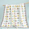 Custom 100% Organic Cotton Muslin Infant Bath Towel Cute Cartoon Pattern Babi Blankets 6-Layer Newborn Blanket for Travel Hotel