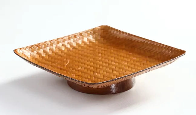 Handmade Bamboo Woven Fruit Plate Set of 3 Japanese Style Snack Dessert Tea Tray Shallow Serving Dishes