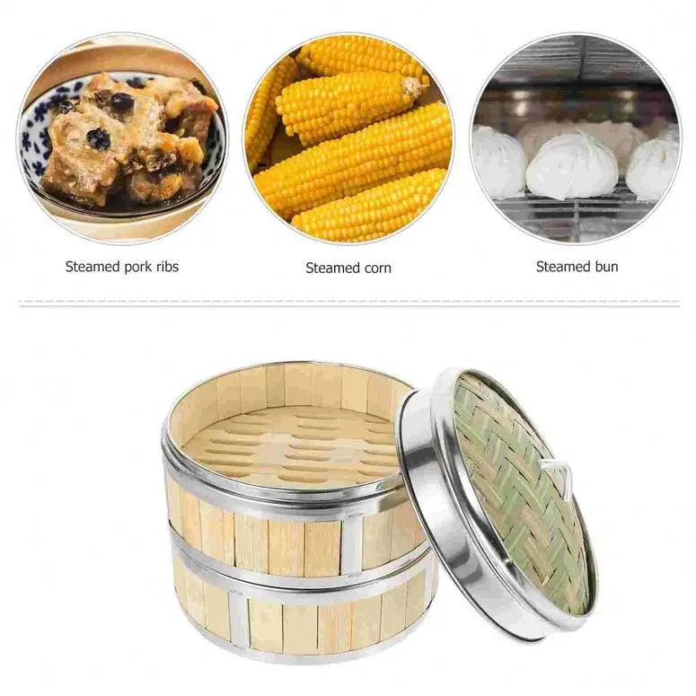 Bamboo Steamers With Rings Wholesale Food Silicone Steamer Lids Basket for Pot Chicken Meat Seafood Dimsum 8" Circular