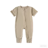Children's Unisex Bamboo Fiber Spandex Knitted Newborn Rompers Spring Short Sleeve Two-Way Zipper Soft Breathable Climbing