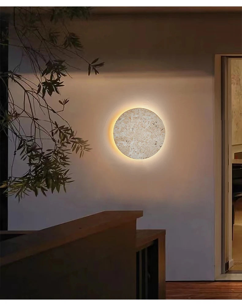 Natural Yellow Stone Led Sconce Nordic Wabi Sabi Home Decor Light Living Room Bedside Corridor Marble Wall Lamp