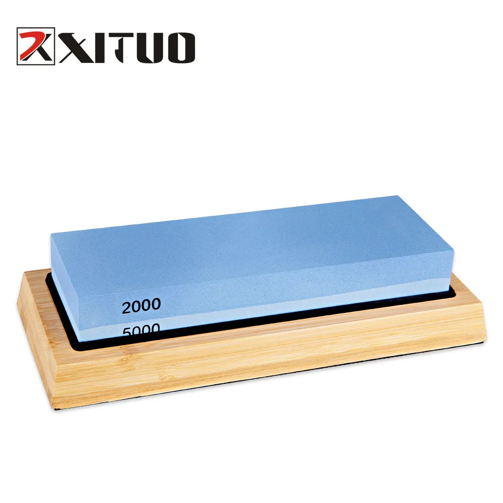 Knife Sharpener Stone 2 Side Whetstone Kit Quick Sharpening for Damascus and Quality Knife With NonSlip Bamboo Base