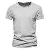 2024 Summer Hot Selling Men's New Solid Color Neck Short Sleeved Top Bamboo Joint Cotton Casual Knitted Pure Cotton Design