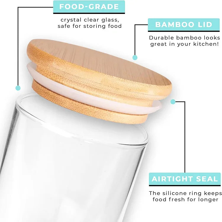 200ml 12pcs Set Storage Bottles Clear Glass Jars Spice Storage Classic Container with Airtight Bamboo Lid