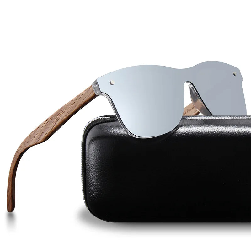 Wholesale new bamboo wood glasses men's women's sun protection integrated mirror polarized rice nail wooden Sunglasses 2024